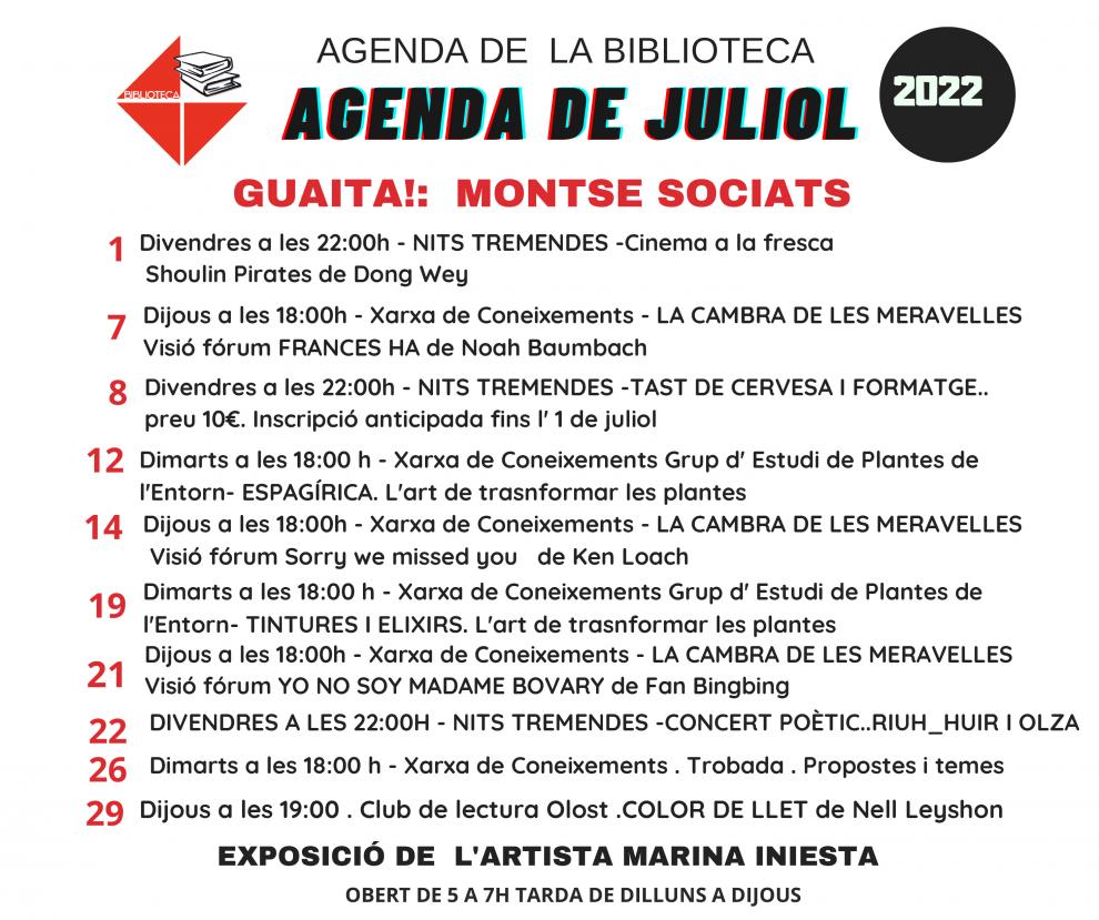 Agenda del juliol al Centre Cívic d'Olost